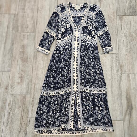 Sea New York Bandana Border Print Midi Dress Womens Size 6 Navy Cream Boho Chic - Picture 3 of 14